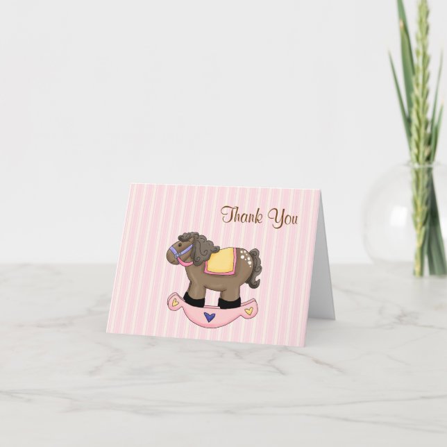 Cheval Rocking Baby Girl Carte de remerciements (Devant)