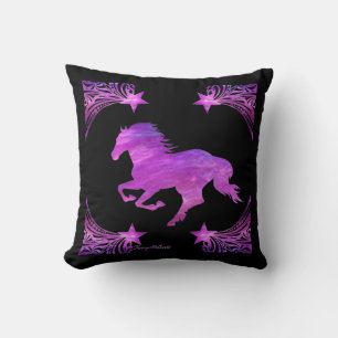 Cheval Rose Et Violet Silhouette Jeter Oreiller