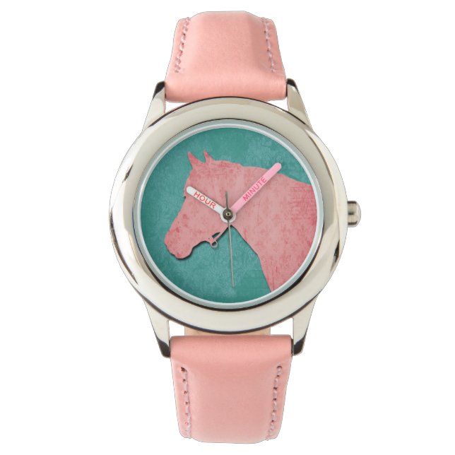 Cheval rose sur Montre Turquoise (devant)