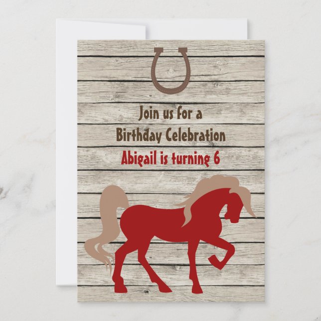 Cheval Rouge personnalisé Bois rustique Invitation (Devant)