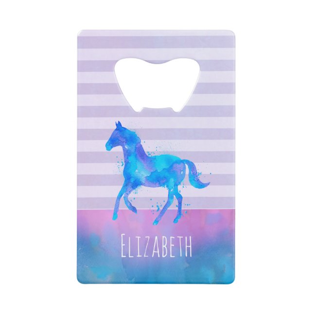 Cheval sauvage en Aquarelle bleu et violet sur mes (Devant)