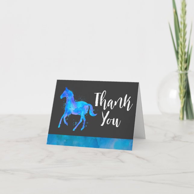 Cheval sauvage en Merci d'aquarelle bleu et violet (Devant)