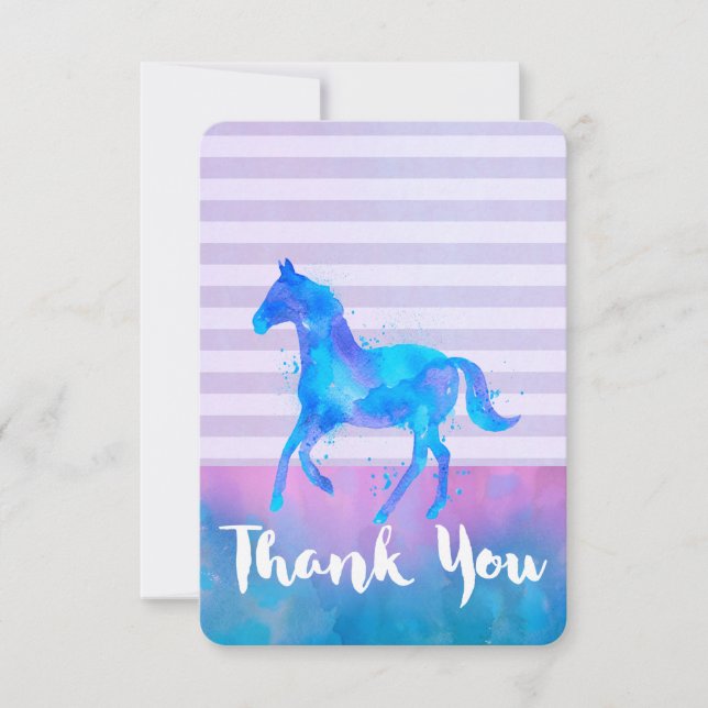 Cheval sauvage en Merci d'aquarelle bleu et violet (Devant)
