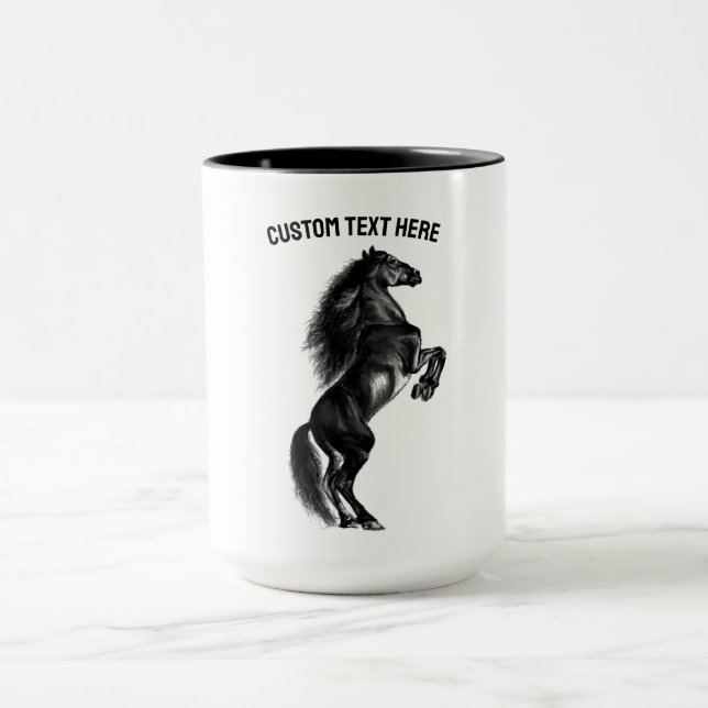 Cheval sauvage noir droit Mug Votre texte et les c (Centre)