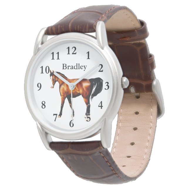 Cheval sur montre classique en cuir Brown (Incliné)