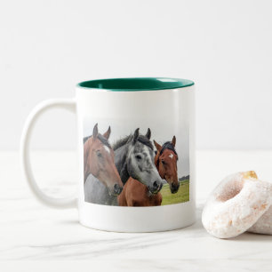 Cheval Tête Classique Mug Blanc Équestre Rim Vert 