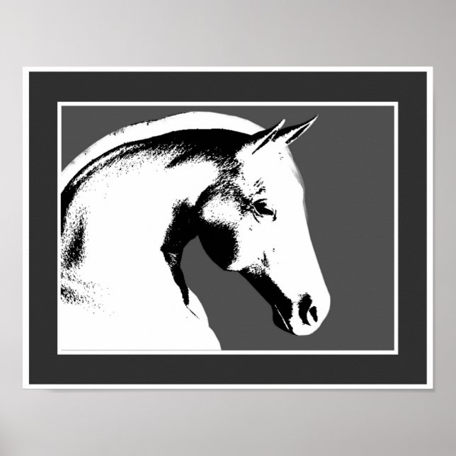 Cheval Tête En Noir Et Blanc Poster (Devant)