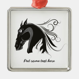 Cheval tribal noir et blanc tête ornement personna