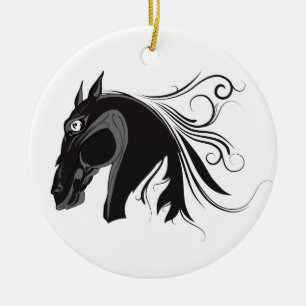 Cheval tribal noir et blanc tête ornement personna