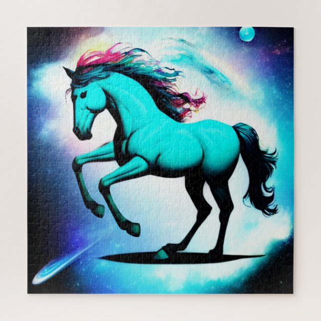 Cheval Turquoise Dans L'Espace Puzzle (Vertical)