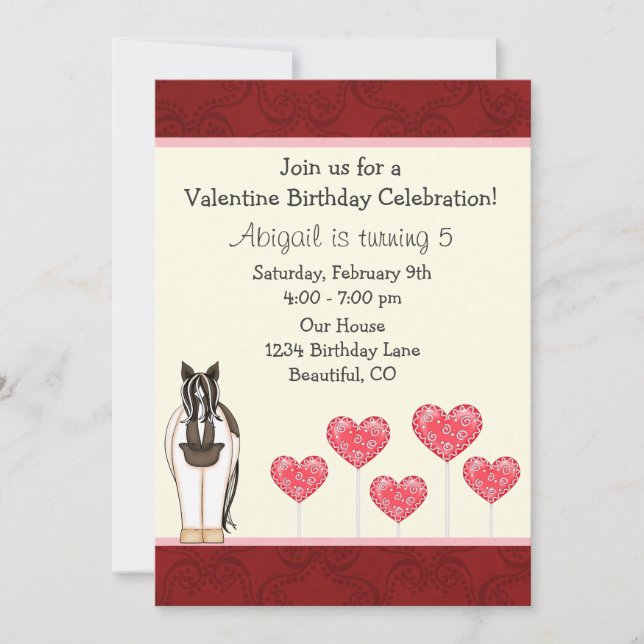 Cheval Valentine Invitation d'anniversaire pour le (Devant)
