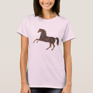 Cheval vintage illustré sur T-shirt rose