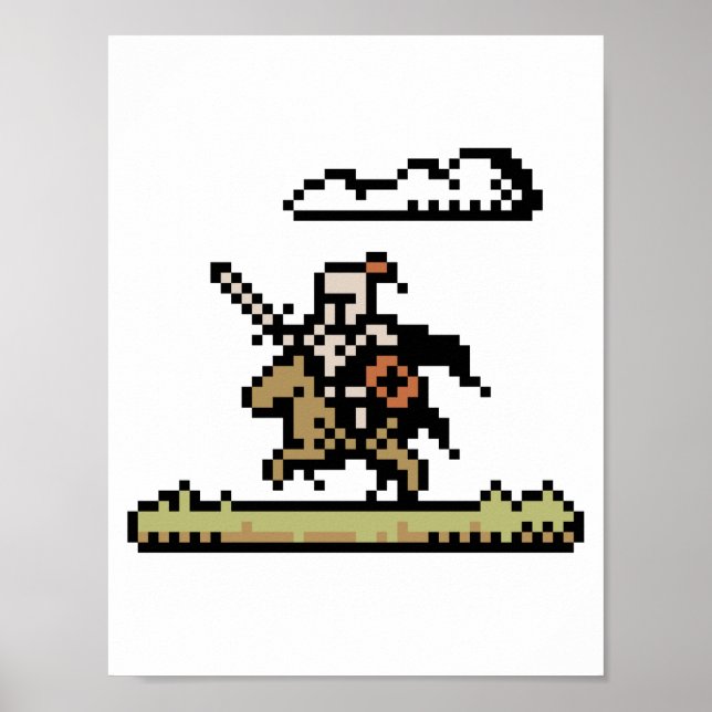 Chevalier À Cheval Poster D'Art Pixel 8 Bits (Devant)