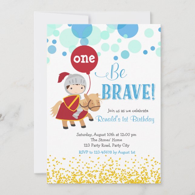 Chevalier avec Balloon Invitation d'anniversaire (Devant)