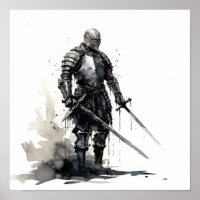Chevalier avec épée - Striking Side View Poster