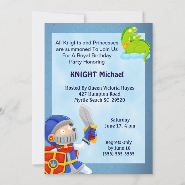 Chevalier En Armor Invitation Anniversaire (Devant)
