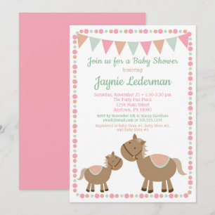 Chevaux Baby shower Invitation Pays Fille Rose