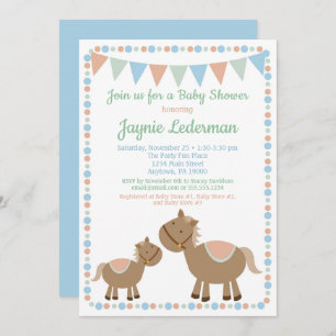Chevaux Baby shower Invitation Pays Garçon Bleu