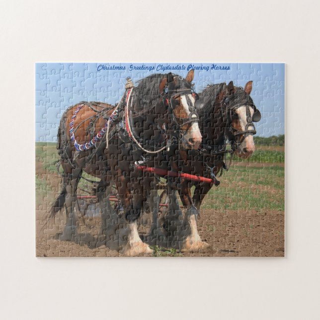 Chevaux Clydesdale Plowers. Jigsaw Puzzle (Horizontal)