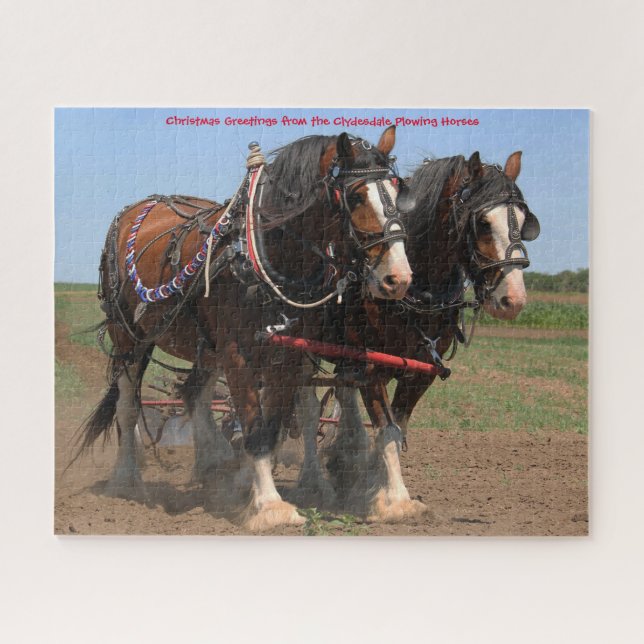 Chevaux Clydesdale Plowers. Jigsaw Puzzle (Horizontal)