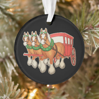 Chevaux Clydesdale Wagon Couronne Noël Xmas