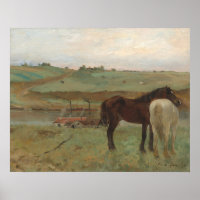 Chevaux dans une prairie - Edgar Degas Poster d'ar
