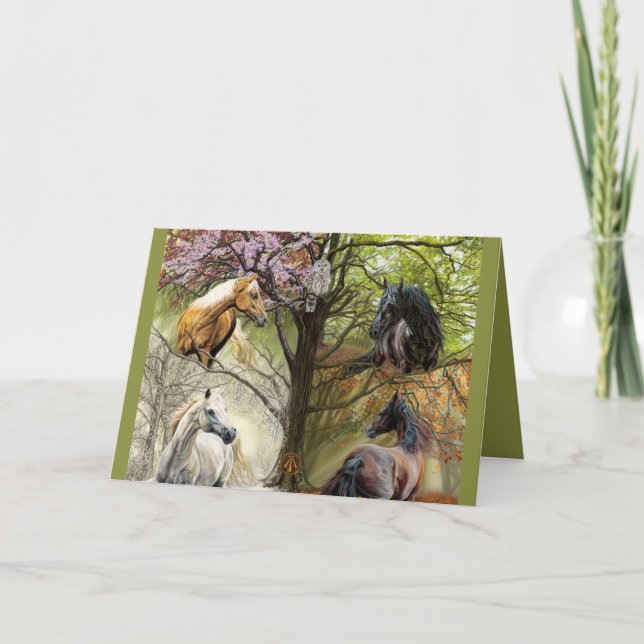 Chevaux de la carte de voeux de vacances de quatre (Devant)