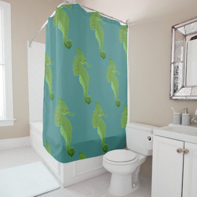 Chevaux de la mer verte Motif Douche rideau (En situation)