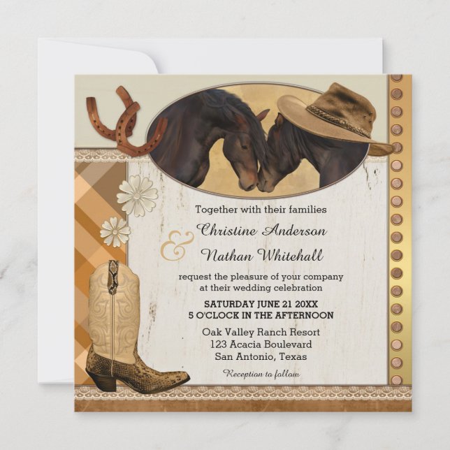 Chevaux de l'Ouest Plaid Faire-part de mariage (Devant)