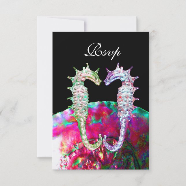 CHEVAUX DE MER MONOGRAMME DE MARIAGE, RSVP rose no (Devant)