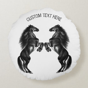 Chevaux debout Coussin rond Texte et couleurs pers