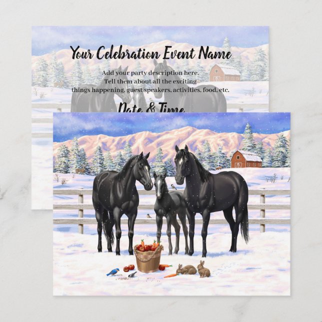 Chevaux Du Quartier Noir En Invitation À La Neige (Devant / Derrière)