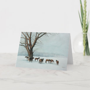 "Chevaux en neige" Carte de voeux d'art animal
