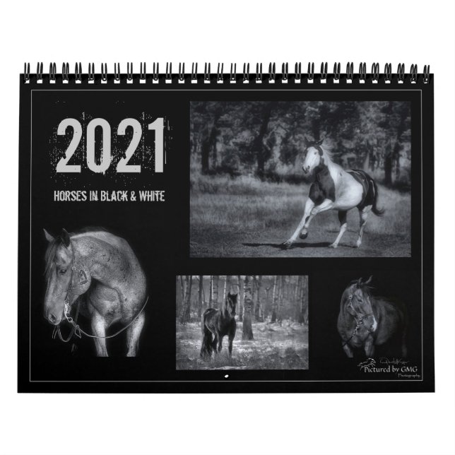 Chevaux en noir et blanc - Calendrier équin 2021 (Protection)