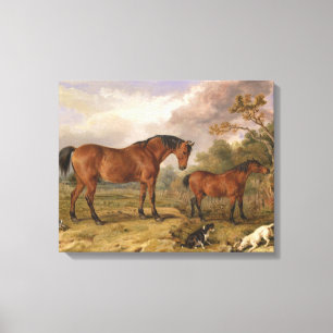 Chevaux et chiens peignant sur la toile pour la