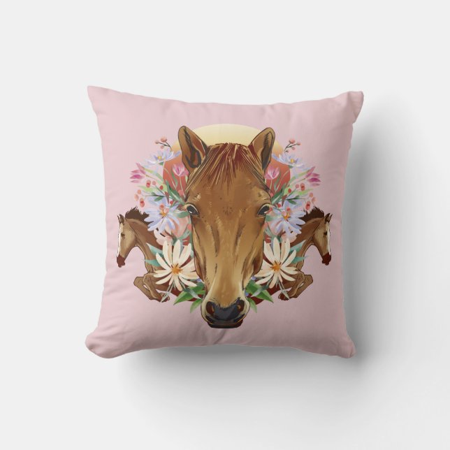 Chevaux et fleurs Jeter Oreiller (Recto)