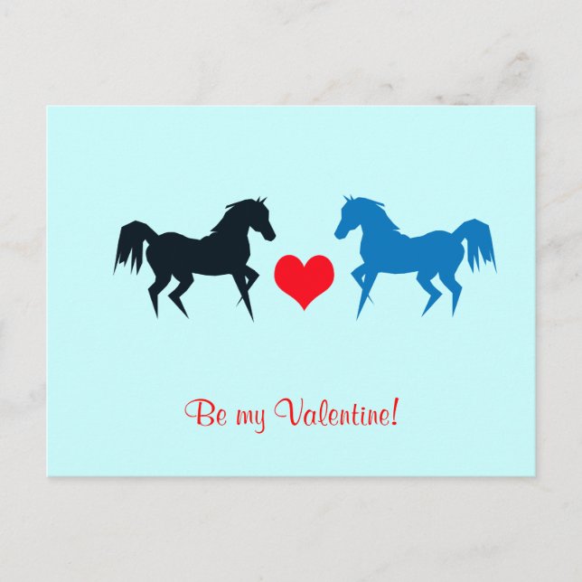 Chevaux noirs et bleus en carte postale d'amour (Devant)