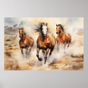 Chevaux sauvages, Aquarelle Poster