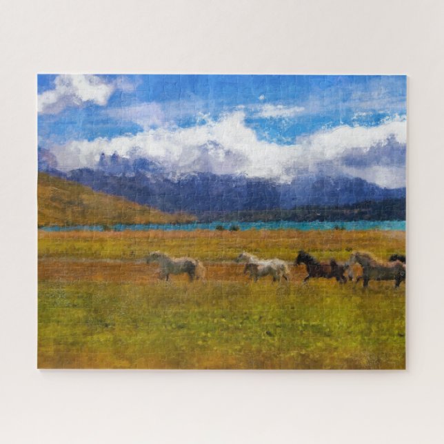 Chevaux sauvages Aquarelle Puzzle (Horizontal)