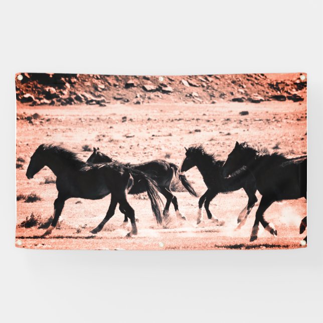 CHEVAUX SAUVAGES EN BANNIÈRE PERSONNALISABLE AVEC  (Horizontal)