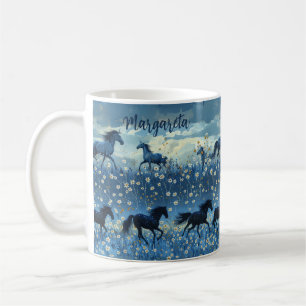 Chevaux sauvages et Fleurs sauvages Mug bleu perso