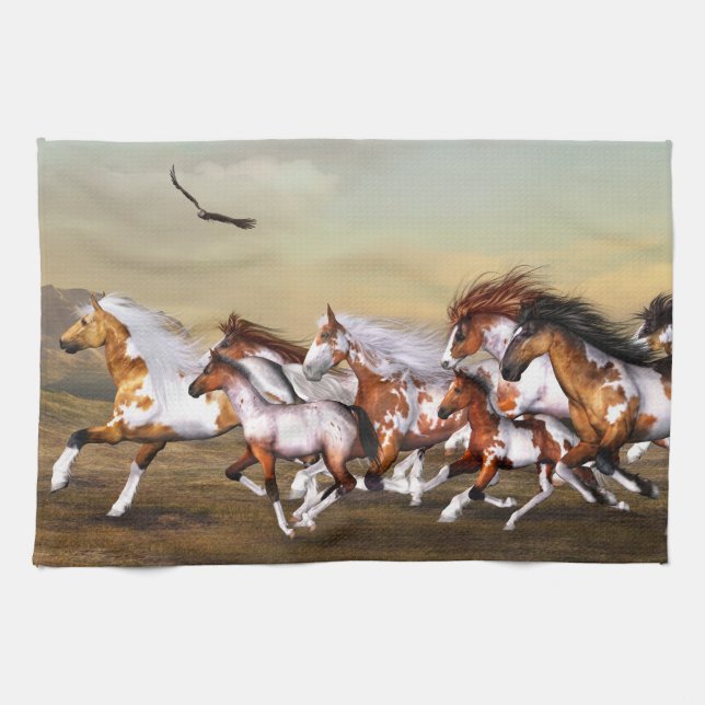 Chevaux sauvages Herd Serviette de cuisine (Horizontal)