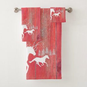 Chevaux sauvages Rustique Rouge Grange Bois