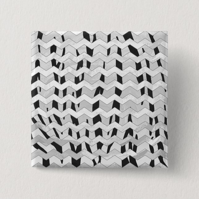 Cheveron Tiger Black and White Print 2 Inch Square Button (Front)