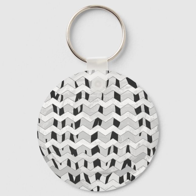 Cheveron Tiger Black and White Print Keychain (Front)