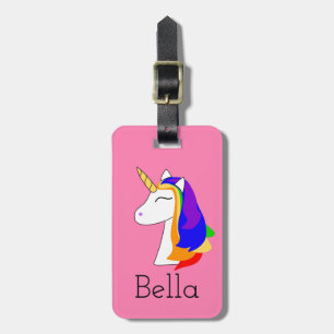Cheveux arc-en-ciel rose licorne étiquette bagage 