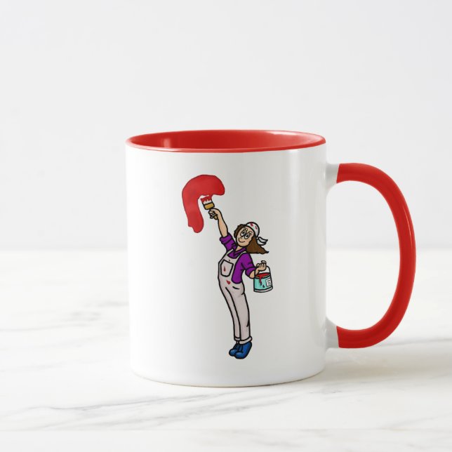 Cheveux Brown Femme Peintre Nom Mug (Droite)