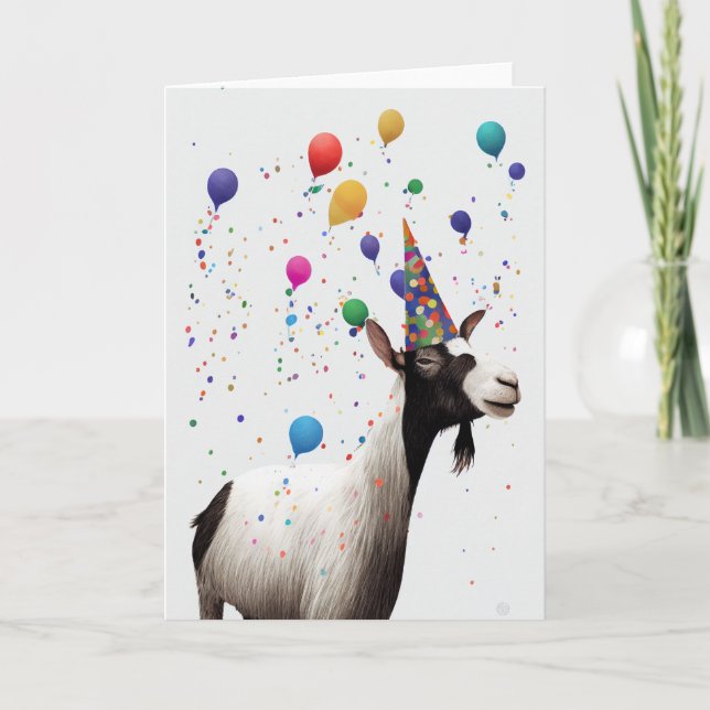 Chèvre avec Casquette de fête Carte de voeux pliée (Devant)
