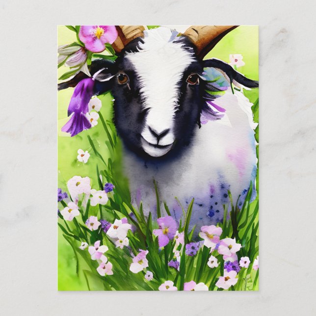 Chèvre de Pâques enfant Floral Aquarelle Carte pos (Devant)