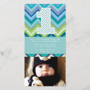 Chevron 1st Birthday Thank You Photo Card Note